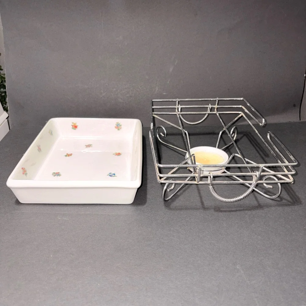 Wen Yuan Floral Casserole Dish with Rack and Candle Warmer 11.5